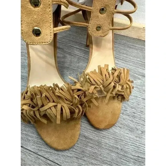*NEW* Alejandra G. Heels - Size 40 (US 9) Suede Fringe Tan High Heel Sandal