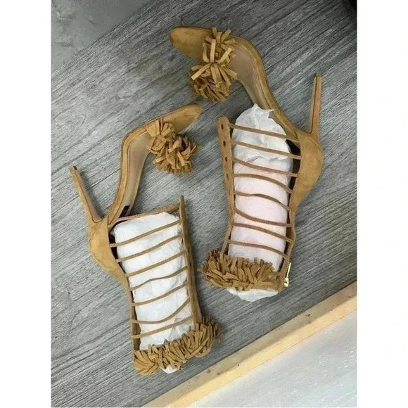 *NEW* Alejandra G. Heels - Size 40 (US 9) Suede Fringe Tan High Heel Sandal