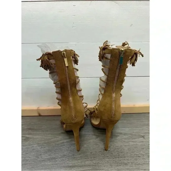 *NEW* Alejandra G. Heels - Size 40 (US 9) Suede Fringe Tan High Heel Sandal