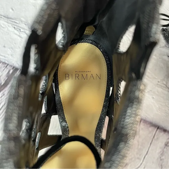 New Alexandre Birman Loretta Cage Silver Black Metallic Sandals Size 37