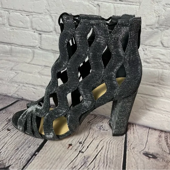 New Alexandre Birman Loretta Cage Silver Black Metallic Sandals Size 37