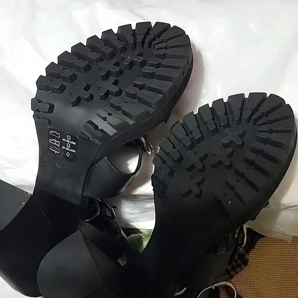 New Allsaints Osuna Sandals Leather Block Heel Lug Sole Buckles 40 9 Gladiator