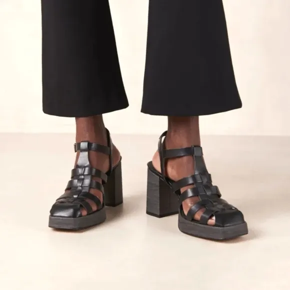 NEW Aloha SVEGAN Rollers Vegan Leather Platform Heel Black Size 7.5 (38)