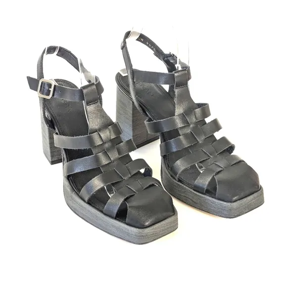 NEW Aloha SVEGAN Rollers Vegan Leather Platform Heel Black Size 7.5 (38)