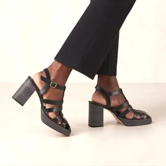 NEW Aloha SVEGAN Rollers Vegan Leather Platform Heel Black Size 7.5 (38)