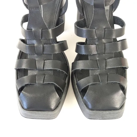 NEW Aloha SVEGAN Rollers Vegan Leather Platform Heel Black Size 7.5 (38)