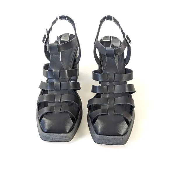NEW Aloha SVEGAN Rollers Vegan Leather Platform Heel Black Size 7.5 (38)