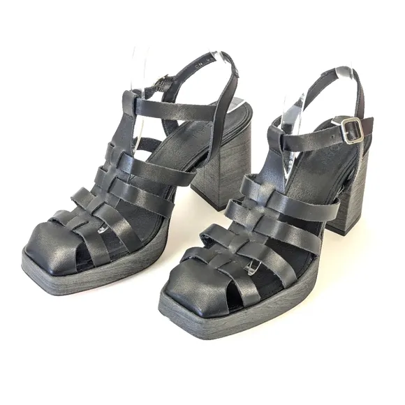 NEW Aloha SVEGAN Rollers Vegan Leather Platform Heel Black Size 7.5 (38)