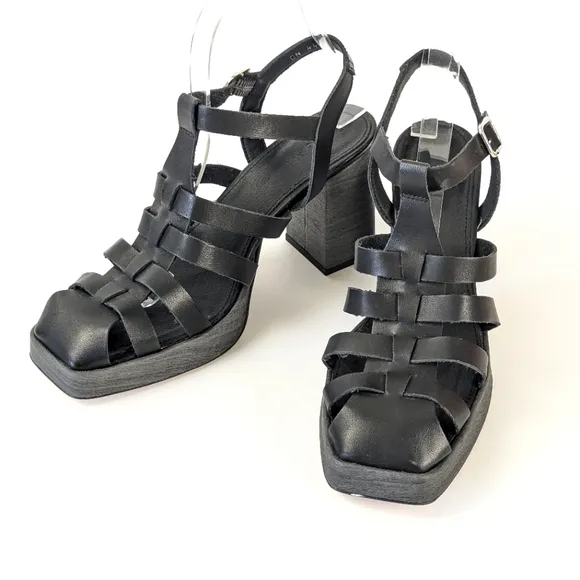 NEW Aloha SVEGAN Rollers Vegan Leather Platform Heel Black Size 7.5 (38)