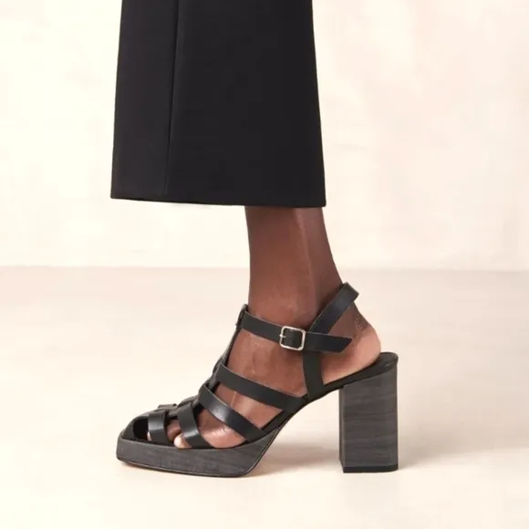 NEW Aloha SVEGAN Rollers Vegan Leather Platform Heel Black Size 7.5 (38)