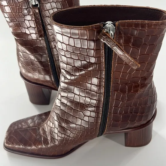 NEW Alohas Brown Croc-Embossed Ankle Boots size 38