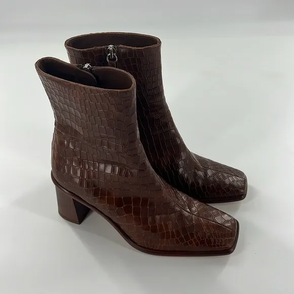 NEW Alohas Brown Croc-Embossed Ankle Boots size 38