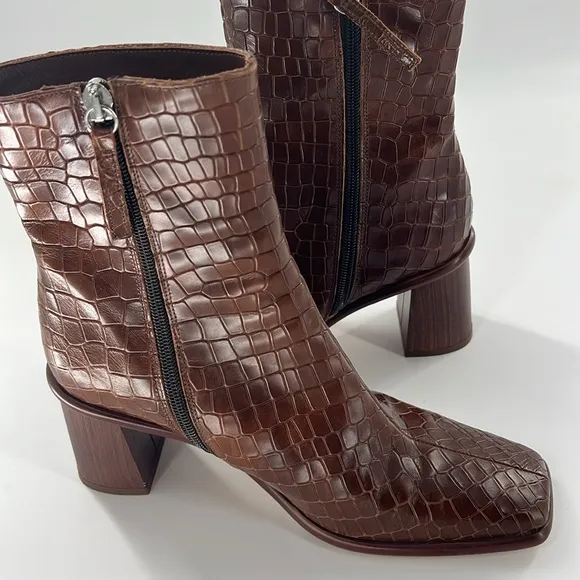 NEW Alohas Brown Croc-Embossed Ankle Boots size 38