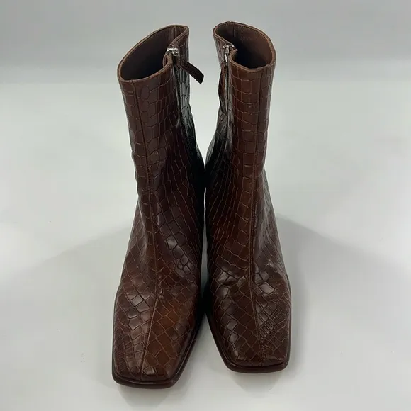 NEW Alohas Brown Croc-Embossed Ankle Boots size 38