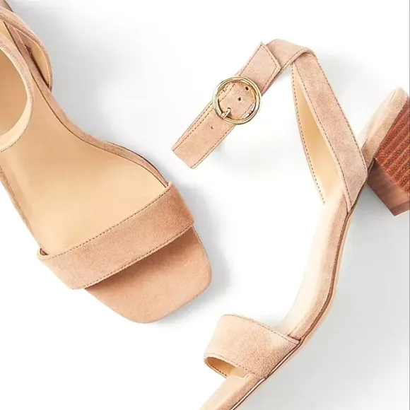NEW! ANN TAYLOR Suede Leather Mid Block Heel Sandals 6.5.