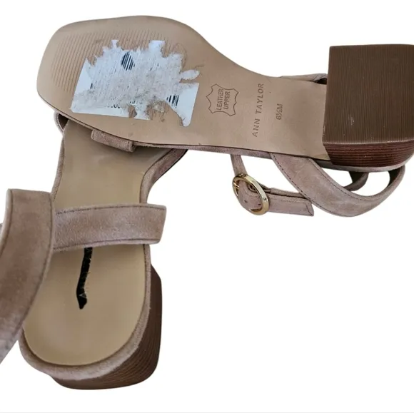 NEW! ANN TAYLOR Suede Leather Mid Block Heel Sandals 6.5.