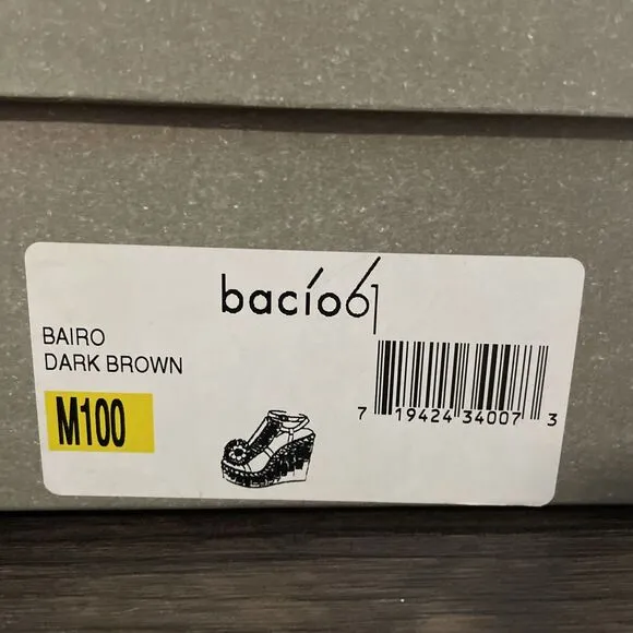 NEW BACIO 61 Rustic Brown Bairo Fringe Feather Flower Wedge Sandal Women’s 10M