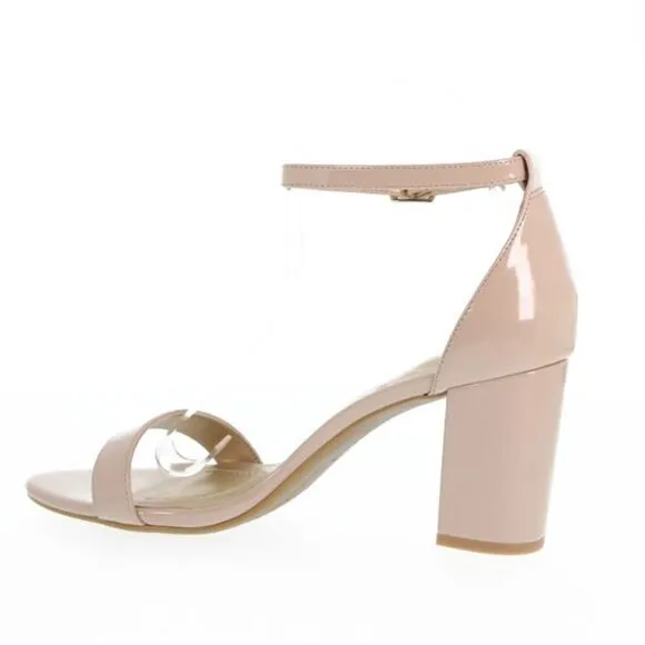 New Bandolino Armory Pump Sandal cream shiny ankle buckle block high heel 8.5