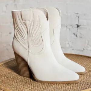 New! Beige Distressed Western Cowboy Block Heel Ankle Booties Boots