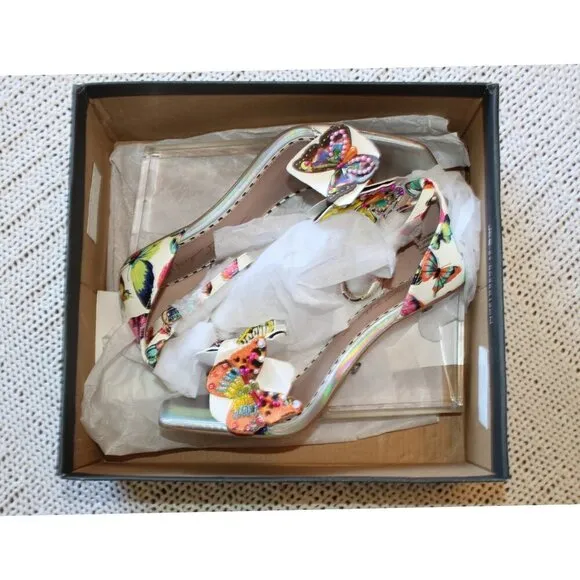 NEW Betsey Johnson Marloe Women's Wedge Sandals Size 8M Beaded White Butterfly
