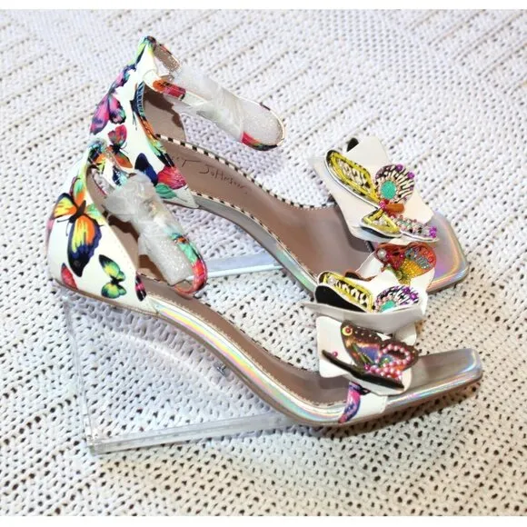 NEW Betsey Johnson Marloe Women's Wedge Sandals Size 8M Beaded White Butterfly