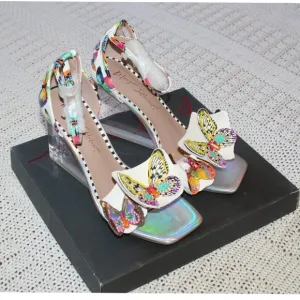 NEW Betsey Johnson Marloe Women's Wedge Sandals Size 8M Beaded White Butterfly