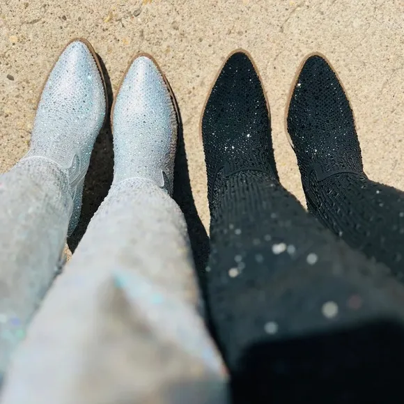 NEW Black Thigh High Western Style Bedazzled CowboyBoots
