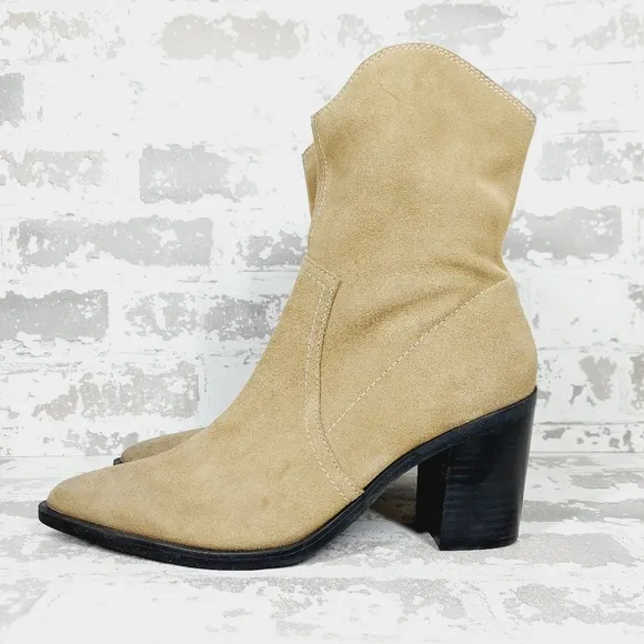 New BP. Surina Tan Suede Block Heel Pointy Toe Western Boots M466