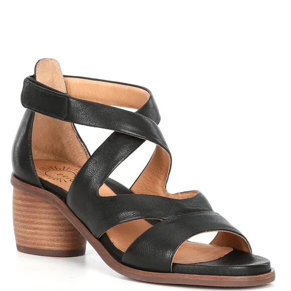 NEW Brioso Verandah Leather Block Heel Comfort Sandals in Black