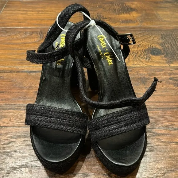 NEW! Chase &amp; Chloe Black Lorelie Platform Heeled Sandal - Size 8