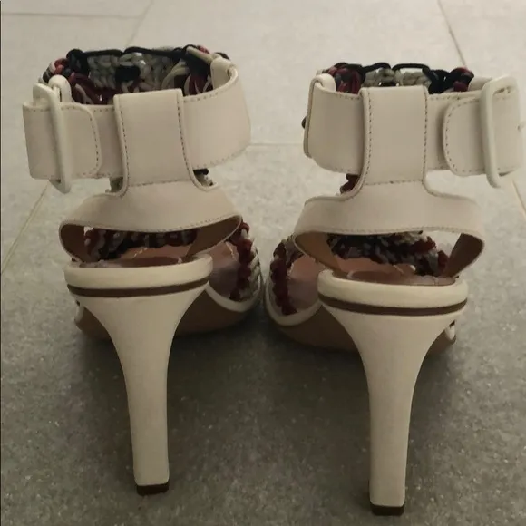 NEW Chloé White Red Black Crochet Leather Strappy Heeled Sandals