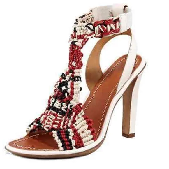 NEW Chloé White Red Black Crochet Leather Strappy Heeled Sandals