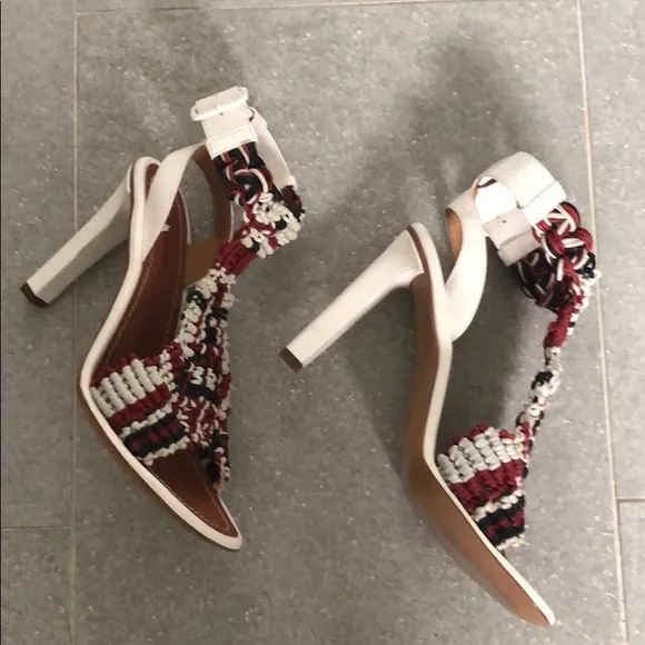 NEW Chloé White Red Black Crochet Leather Strappy Heeled Sandals