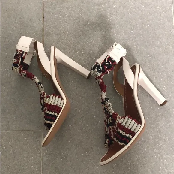 NEW Chloé White Red Black Crochet Leather Strappy Heeled Sandals