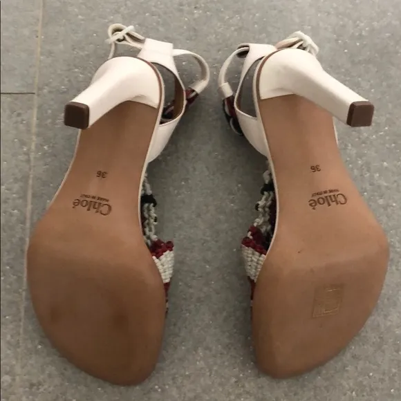 NEW Chloé White Red Black Crochet Leather Strappy Heeled Sandals