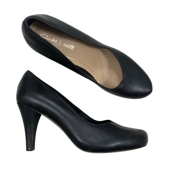 New Clark's Collection AMBYR Joy black leather high heel business size 8 NWT