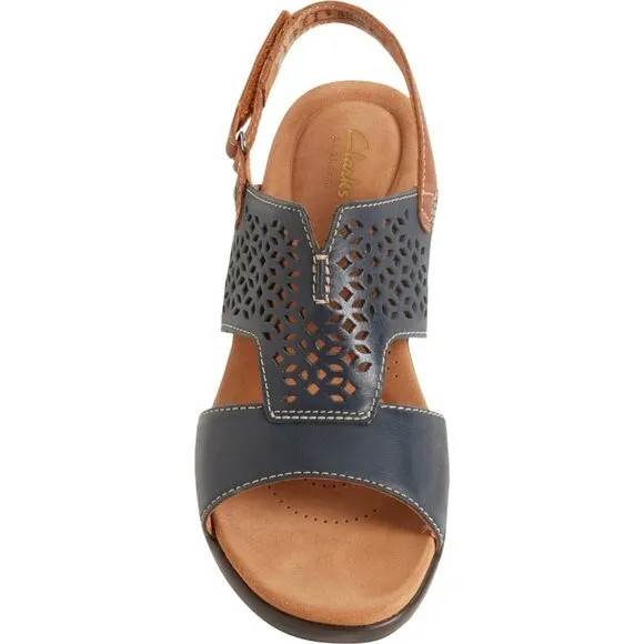 NEW Clarks Tuleah Sun Wedge Sandals - Leather For Women in Navy Leather  253