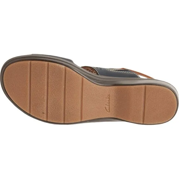 NEW Clarks Tuleah Sun Wedge Sandals - Leather For Women in Navy Leather  253