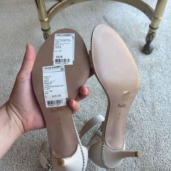 New Coach Maude Chalk/Beige Soft Milled Leather Heel Sandals Size 9