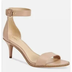 New Coach Maude Chalk/Beige Soft Milled Leather Heel Sandals Size 9