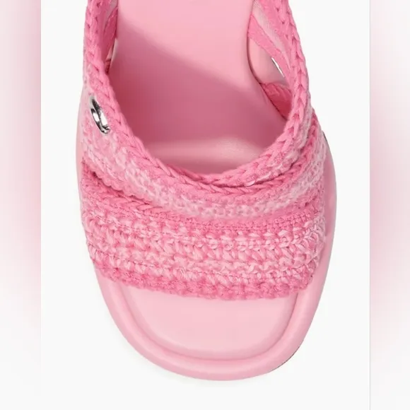 NEW COACH’s Quintin 60MM Crochet leather sculptural heel sandalsBarbie Pink