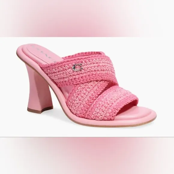 NEW COACH’s Quintin 60MM Crochet leather sculptural heel sandalsBarbie Pink