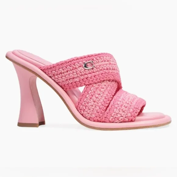 NEW COACH’s Quintin 60MM Crochet leather sculptural heel sandalsBarbie Pink