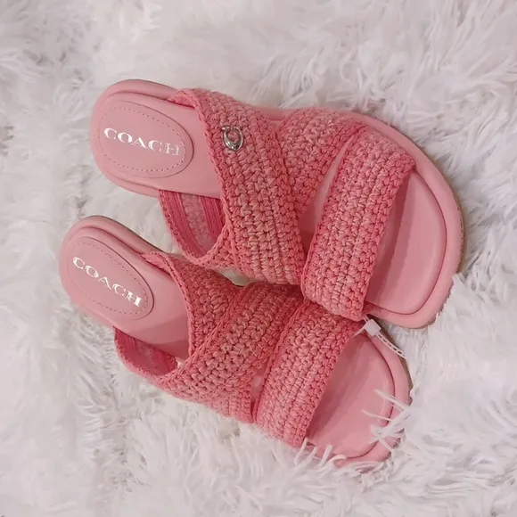 NEW COACH’s Quintin 60MM Crochet leather sculptural heel sandalsBarbie Pink