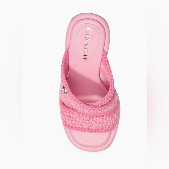 NEW COACH’s Quintin 60MM Crochet leather sculptural heel sandalsBarbie Pink