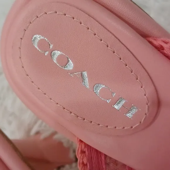 NEW COACH’s Quintin 60MM Crochet leather sculptural heel sandalsBarbie Pink