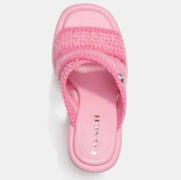 NEW COACH’s Quintin 60MM Crochet leather sculptural heel sandalsBarbie Pink