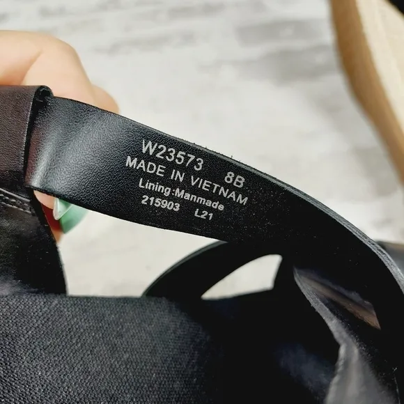 NEW Cole Haan Crystal Black Leather Buckle Sling Back Summer Wedge Sandals H328