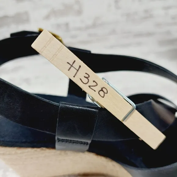 NEW Cole Haan Crystal Black Leather Buckle Sling Back Summer Wedge Sandals H328