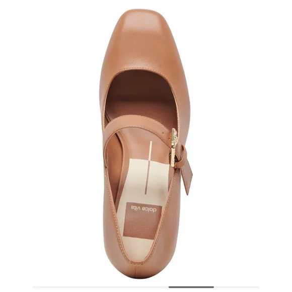 NEW Dolce Vita Womens Lakota Mary Jane Pumps Caramel Brown Leather Size 7.5